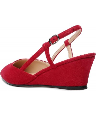 Womens Pointed Toe Party Sexy Slingback Wedding Buckle Suede Wedge Low Heel Pumps Dress Shoes 2 Inch Red $35.19 Pumps