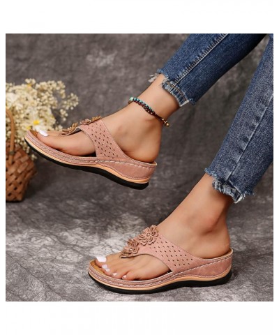 Women's Platform Wedge Sandals Casual T-Starp Flat Sandals Wide Low Block Heels Slides for Women Double Bowknots Clearance 6-...