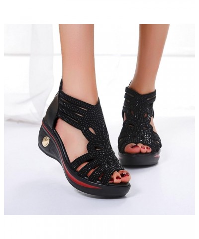 Women's Summer Sandals Women's Fashion Sandals Breathable Casual Wedge Leisure Heel Shoes Outdoor Women's Black $18.69 Sandals