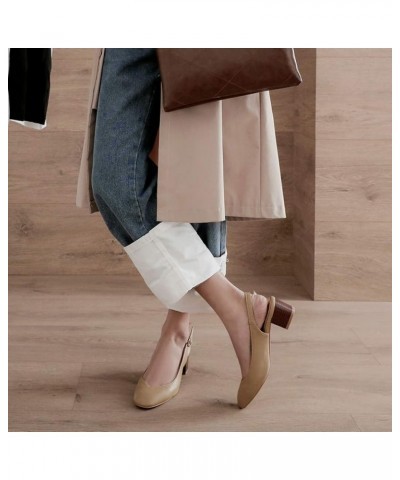 Women's Pointed Toe Block Heel Slingback Sandals Pointed Toe Classic Chunky Pumps Ajustable Buckle Stacked Heels Shoes Beige ...