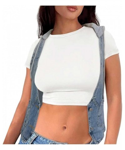 Cute Crop Top Patchwork Short Slim Fit Strap Style Denim Vest Top Cotton Tops for Women Long Blue-3-vest for Women $11.70 Out...