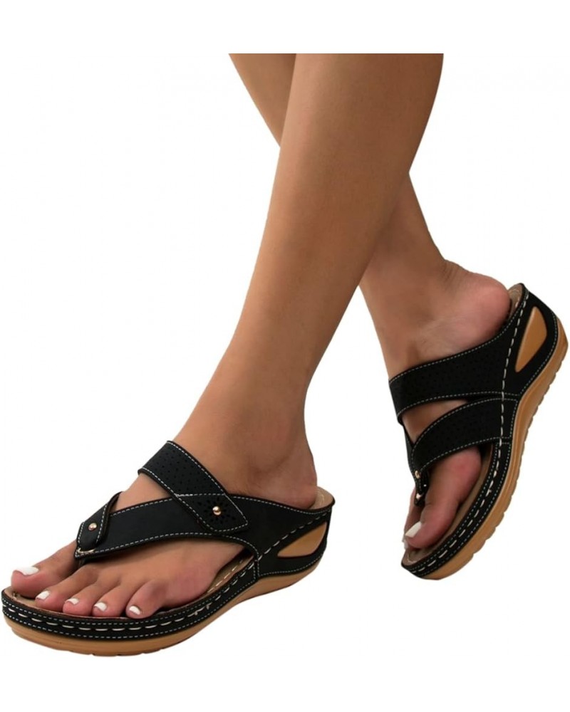 Sandal Dresses for Women 2023,Espadrilles Orthotic Slide Sandals Plus Size Boho Flip Flops Floral Clip Toe Shoe A Black $19.4...