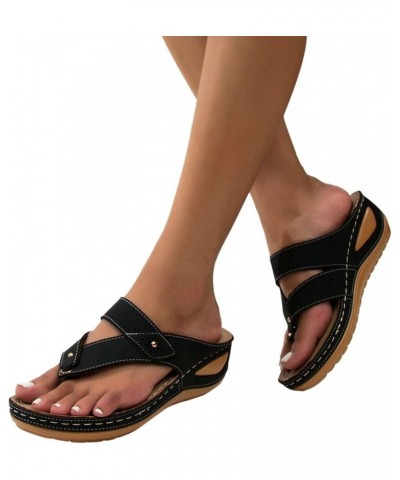 Sandal Dresses for Women 2023,Espadrilles Orthotic Slide Sandals Plus Size Boho Flip Flops Floral Clip Toe Shoe A Black $19.4...