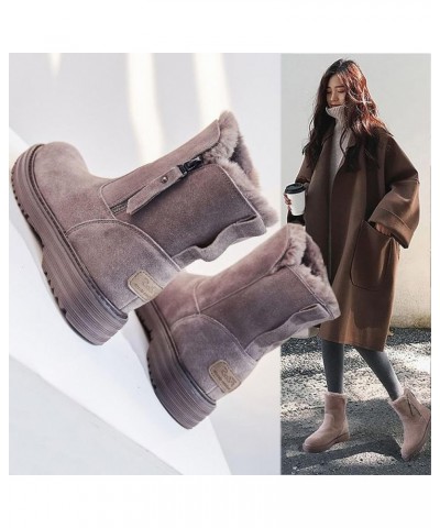 Snow boots women's trend in the middle tube pile thickened warm cotton shoes fur integrated winter women's boots Black Leathe...