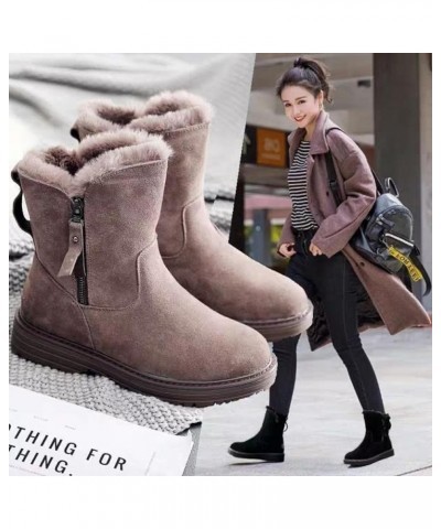 Snow boots women's trend in the middle tube pile thickened warm cotton shoes fur integrated winter women's boots Black Leathe...