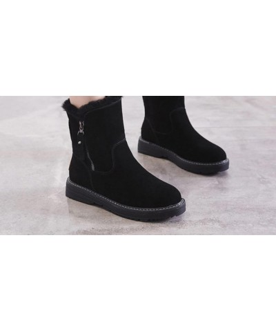 Snow boots women's trend in the middle tube pile thickened warm cotton shoes fur integrated winter women's boots Black Leathe...