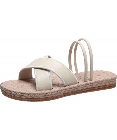 2023 Sandals for Women Dressy Summer Solid Color Woven Platform Sandals Non-Slip Leather Open Toe Slippers F Beige $26.71 Out...