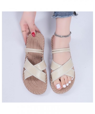 2023 Sandals for Women Dressy Summer Solid Color Woven Platform Sandals Non-Slip Leather Open Toe Slippers F Beige $26.71 Out...