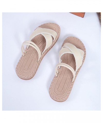 2023 Sandals for Women Dressy Summer Solid Color Woven Platform Sandals Non-Slip Leather Open Toe Slippers F Beige $26.71 Out...