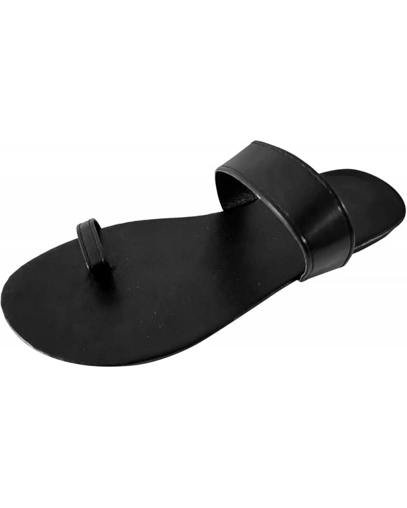 Women's Slip on Beach Slippers Ladies Fashion Solid Color Leather Open Toe Cover Toe Flat Casual Slippers (Black, 8.5) Black ...