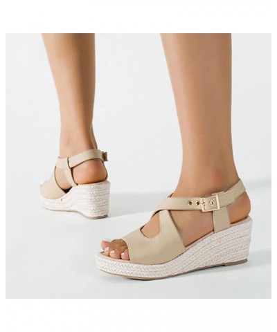 Platform Wedge Sandal for Women Dressy Espadrille Cutout Open Toe Slingback Ankle Strap Sandal Casual Summer Middle Heels Non...