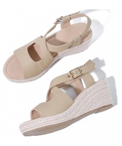 Platform Wedge Sandal for Women Dressy Espadrille Cutout Open Toe Slingback Ankle Strap Sandal Casual Summer Middle Heels Non...