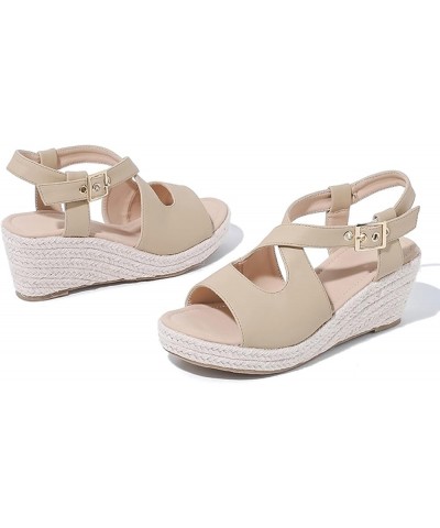 Platform Wedge Sandal for Women Dressy Espadrille Cutout Open Toe Slingback Ankle Strap Sandal Casual Summer Middle Heels Non...