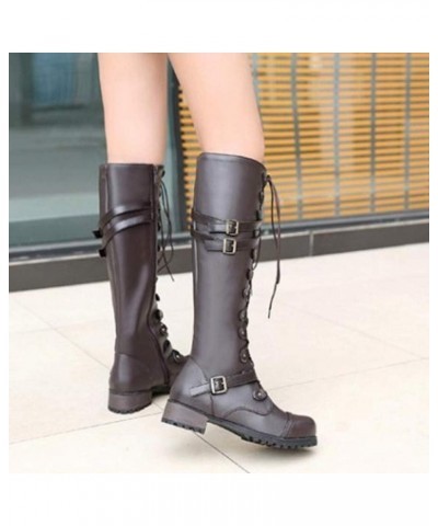 Leather Boots for Women Riding Boots With Zipper Combat Boots for Women With Buckle Ankle Booties Brown $14.35 Outdoor Shoes