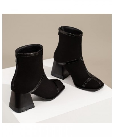 Square Toe Ankle Boots for Women Colorblocked Block Mid Heel Booties Ankle High Dress Boots Zipper Boots Women 86black $27.38...