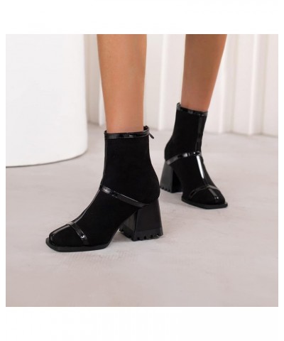 Square Toe Ankle Boots for Women Colorblocked Block Mid Heel Booties Ankle High Dress Boots Zipper Boots Women 86black $27.38...