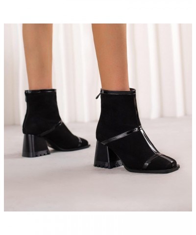 Square Toe Ankle Boots for Women Colorblocked Block Mid Heel Booties Ankle High Dress Boots Zipper Boots Women 86black $27.38...