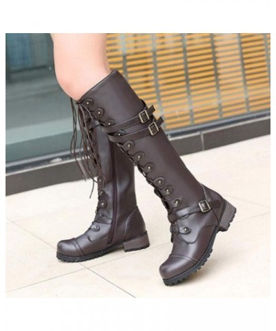 Leather Boots for Women Riding Boots With Zipper Combat Boots for Women With Buckle Ankle Booties Brown $14.35 Outdoor Shoes