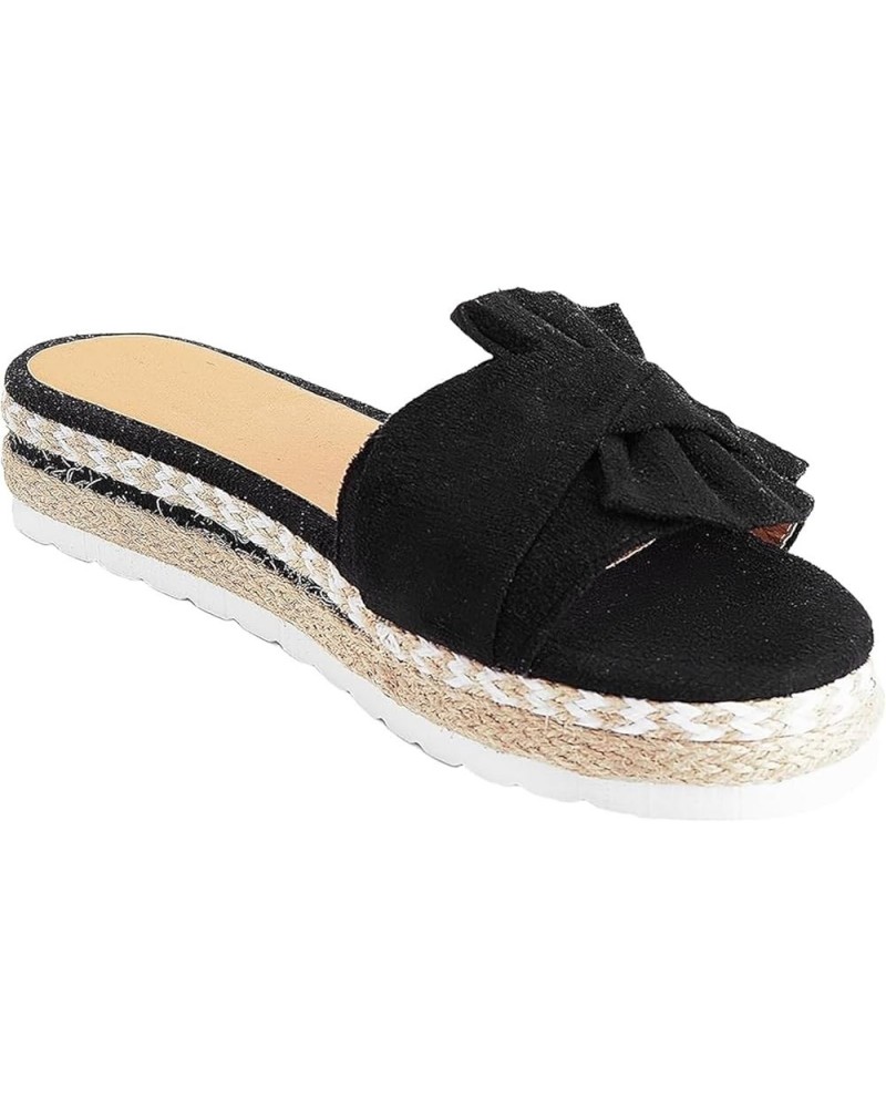 Women's Bow Tie Wedges Slippers Summer Platform Sandals Slip-On Open Toe Twine Slippers for Beach Walk Black $19.89 Sandals