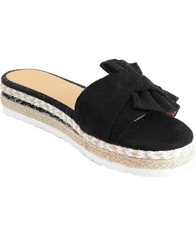 Women's Bow Tie Wedges Slippers Summer Platform Sandals Slip-On Open Toe Twine Slippers for Beach Walk Black $19.89 Sandals