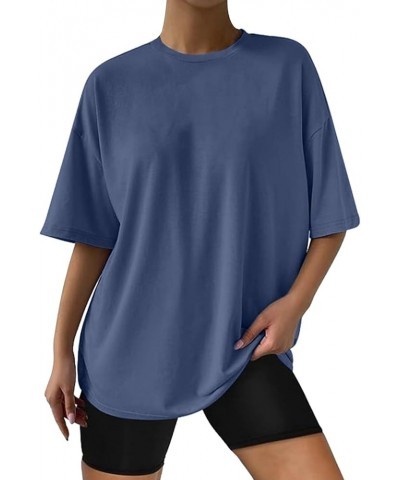 Womens Oversized T Shirts Loose Fit Cotton Crewneck Short Sleeve Tops Summer Casual Athletic Tops for Women Loose Blue $6.66 ...