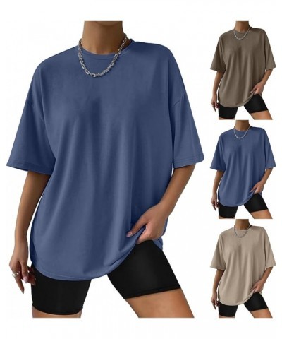 Womens Oversized T Shirts Loose Fit Cotton Crewneck Short Sleeve Tops Summer Casual Athletic Tops for Women Loose Blue $6.66 ...