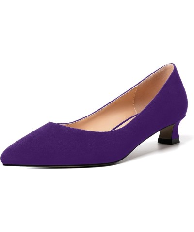 Womens Slip On Solid Casual Pointed Toe Office Suede Kitten Low Heel Pumps Shoes 1.5 Inch Purple $14.70 Pumps