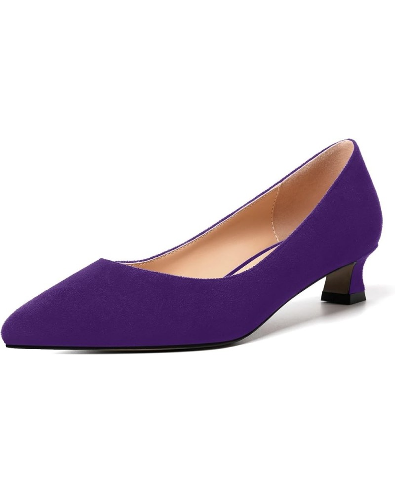 Womens Slip On Solid Casual Pointed Toe Office Suede Kitten Low Heel Pumps Shoes 1.5 Inch Purple $14.70 Pumps