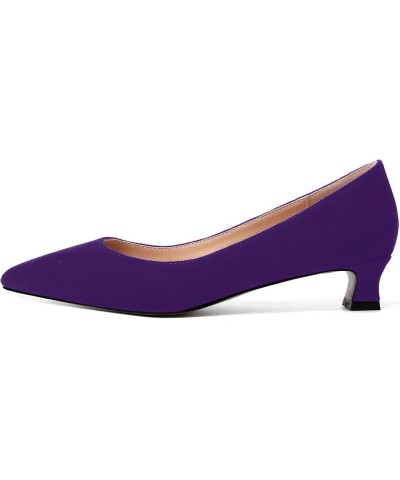 Womens Slip On Solid Casual Pointed Toe Office Suede Kitten Low Heel Pumps Shoes 1.5 Inch Purple $14.70 Pumps