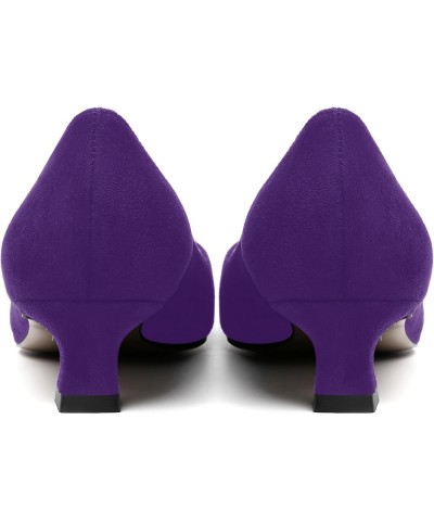 Womens Slip On Solid Casual Pointed Toe Office Suede Kitten Low Heel Pumps Shoes 1.5 Inch Purple $14.70 Pumps