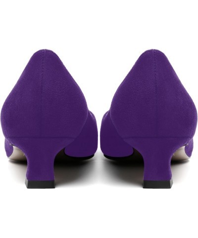 Womens Slip On Solid Casual Pointed Toe Office Suede Kitten Low Heel Pumps Shoes 1.5 Inch Purple $14.70 Pumps