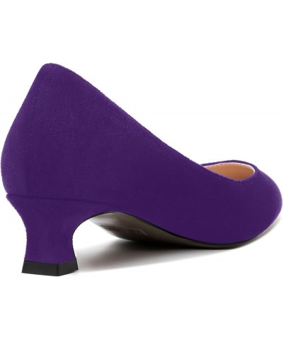 Womens Slip On Solid Casual Pointed Toe Office Suede Kitten Low Heel Pumps Shoes 1.5 Inch Purple $14.70 Pumps