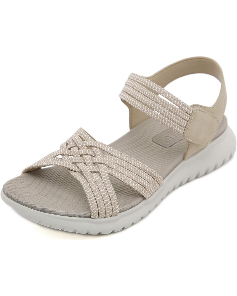 Women'S Flat Sandals Open Toe Sport Sandal Light Weight Elastic Slingback Comfort Casual Walking Sandals Apricot $30.98 Sandals