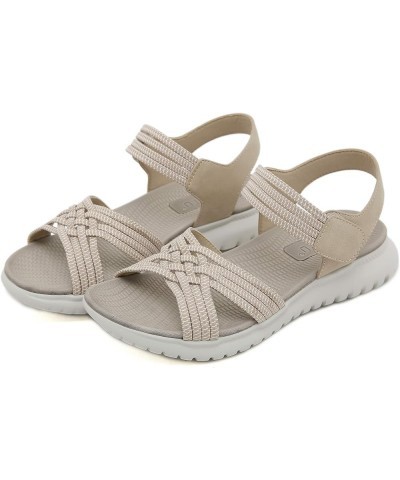 Women'S Flat Sandals Open Toe Sport Sandal Light Weight Elastic Slingback Comfort Casual Walking Sandals Apricot $30.98 Sandals