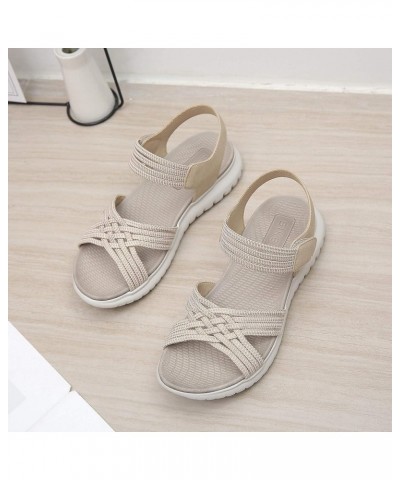 Women'S Flat Sandals Open Toe Sport Sandal Light Weight Elastic Slingback Comfort Casual Walking Sandals Apricot $30.98 Sandals