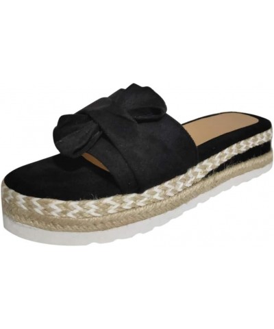 Wedge Sandals for Women, Summer Women Open Toe Breathable Beach Sandals Slip-On Straw Casual Wedges Shoes, Straw Wedge Black1...