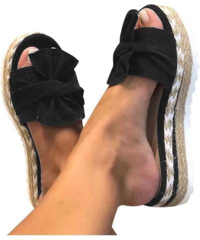 Wedge Sandals for Women, Summer Women Open Toe Breathable Beach Sandals Slip-On Straw Casual Wedges Shoes, Straw Wedge Black1...