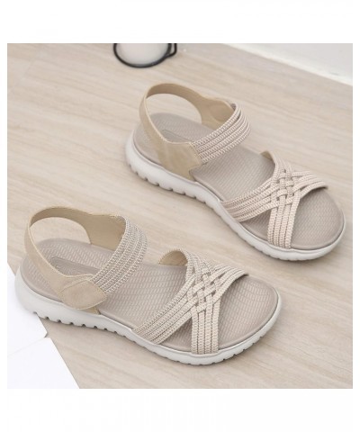 Women'S Flat Sandals Open Toe Sport Sandal Light Weight Elastic Slingback Comfort Casual Walking Sandals Apricot $30.98 Sandals