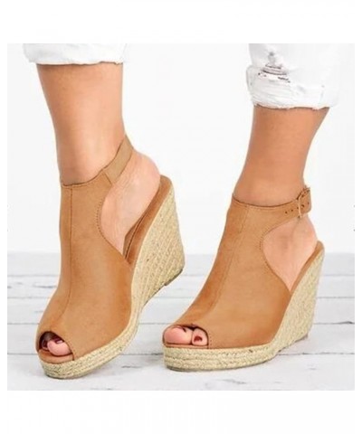 Beach Sandals for Women Roman Fashion Solid Ladies Shoes Buckle Wedges Casual Sandals Strap Women's Sandals Khaki 4.5 $11.22 ...