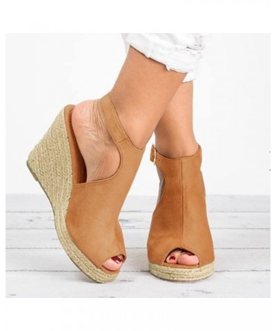 Beach Sandals for Women Roman Fashion Solid Ladies Shoes Buckle Wedges Casual Sandals Strap Women's Sandals Khaki 4.5 $11.22 ...