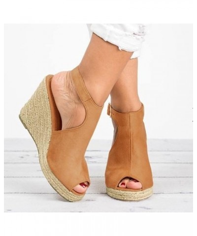 Beach Sandals for Women Roman Fashion Solid Ladies Shoes Buckle Wedges Casual Sandals Strap Women's Sandals Khaki 4.5 $11.22 ...