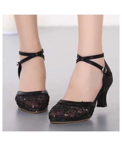 Latin Dance Shoes Women Low Heels Tango Ballroom Shoes Heeled Sandals For Women Dressy Summer Dance Practice Flat Shoe Black-...