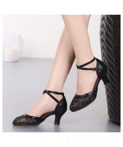 Latin Dance Shoes Women Low Heels Tango Ballroom Shoes Heeled Sandals For Women Dressy Summer Dance Practice Flat Shoe Black-...