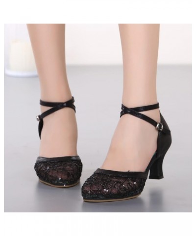 Latin Dance Shoes Women Low Heels Tango Ballroom Shoes Heeled Sandals For Women Dressy Summer Dance Practice Flat Shoe Black-...