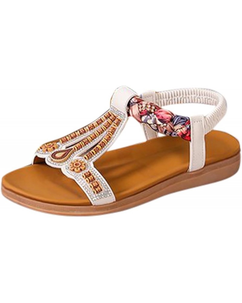 Clear Sandals Women Size 9 Women's Summer Fashion Flat Open Toe Beaded Bohemian Beach Shoes Elastic Fisherman Sandal Beige $1...