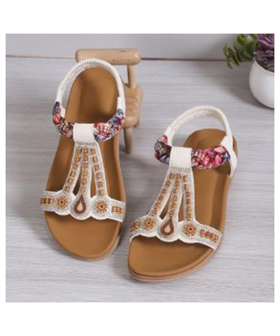 Clear Sandals Women Size 9 Women's Summer Fashion Flat Open Toe Beaded Bohemian Beach Shoes Elastic Fisherman Sandal Beige $1...