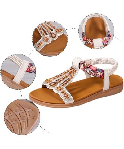 Clear Sandals Women Size 9 Women's Summer Fashion Flat Open Toe Beaded Bohemian Beach Shoes Elastic Fisherman Sandal Beige $1...