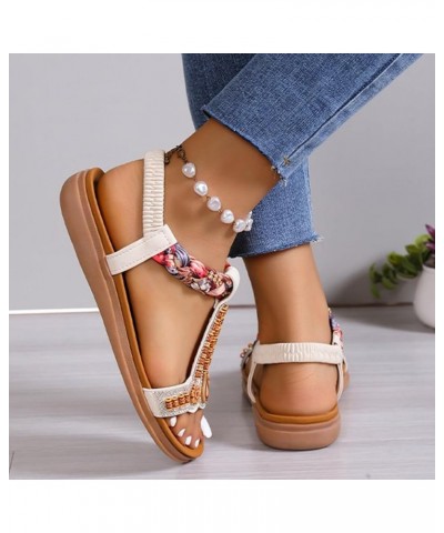 Clear Sandals Women Size 9 Women's Summer Fashion Flat Open Toe Beaded Bohemian Beach Shoes Elastic Fisherman Sandal Beige $1...