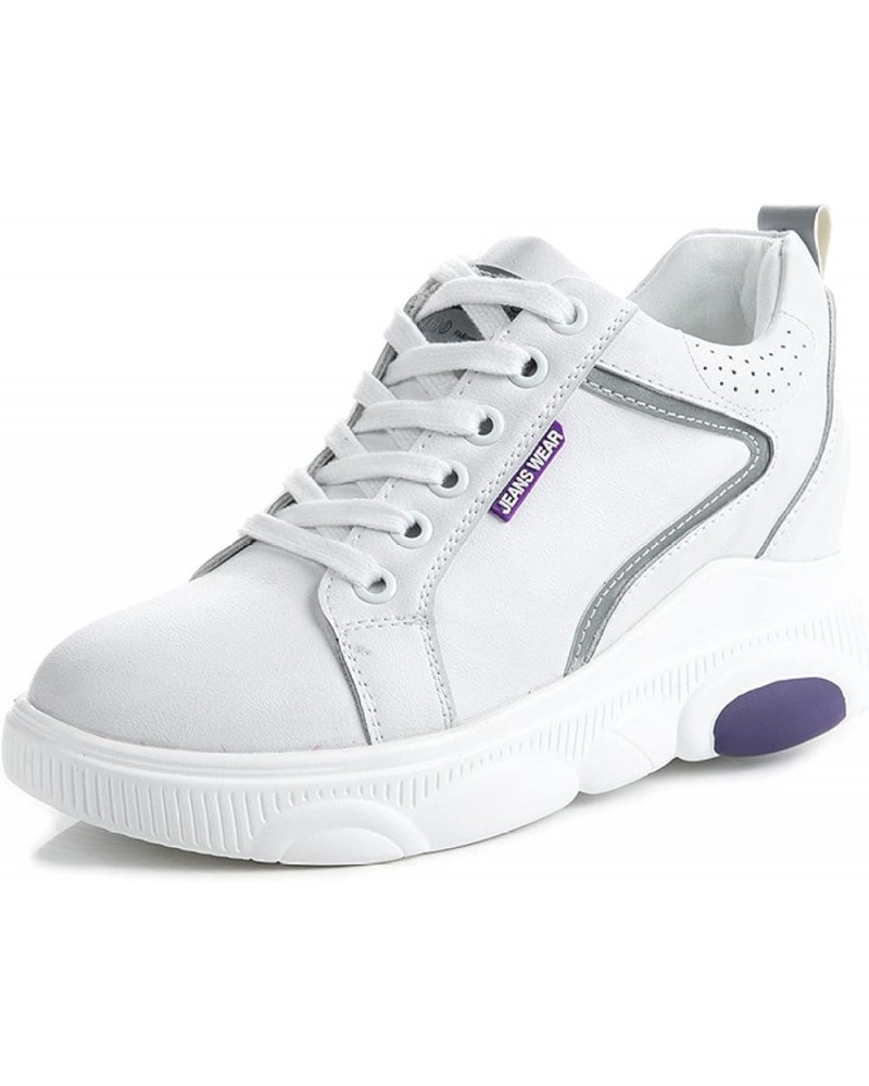 Wedge Heeled Leather Comfortable Daddy Shoe Soft Sole for Women Shoes Hidden Elevator Casual Walking Sneakers White-purple $2...