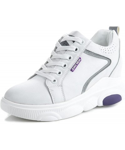 Wedge Heeled Leather Comfortable Daddy Shoe Soft Sole for Women Shoes Hidden Elevator Casual Walking Sneakers White-purple $2...